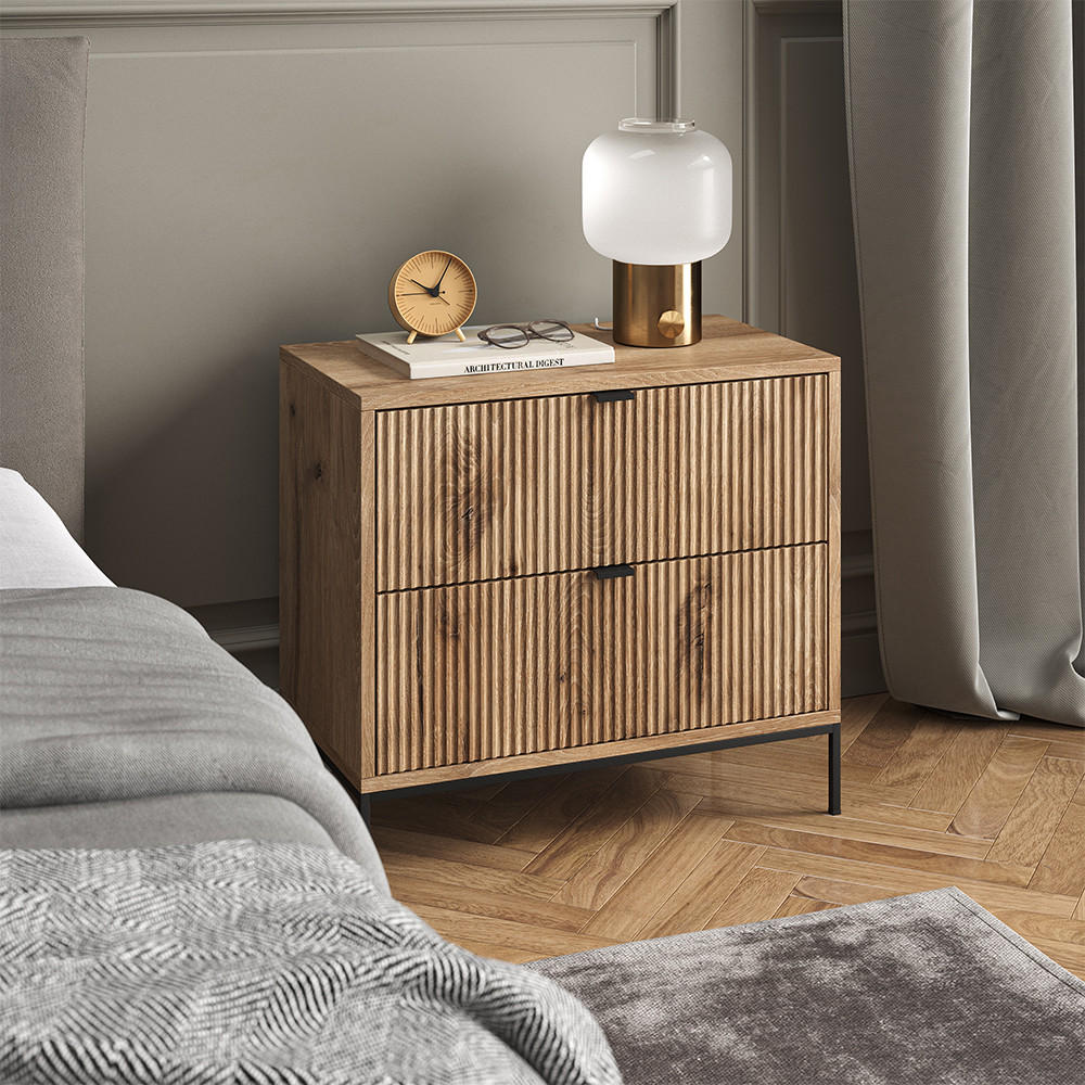 NACHTTISCH Eliza Viking Oak 66 x 60 cm mit 2 Schubladen - Eichefarben, Holzwerkstoff (66/60/36cm) - Vicco