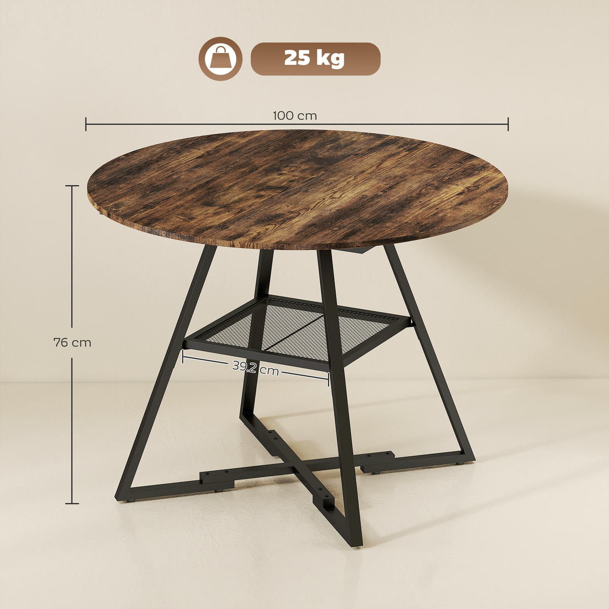 ESSTISCH Rustikales Braun 1 Stück - Braun, Metall (100/100/76cm) - GiPP