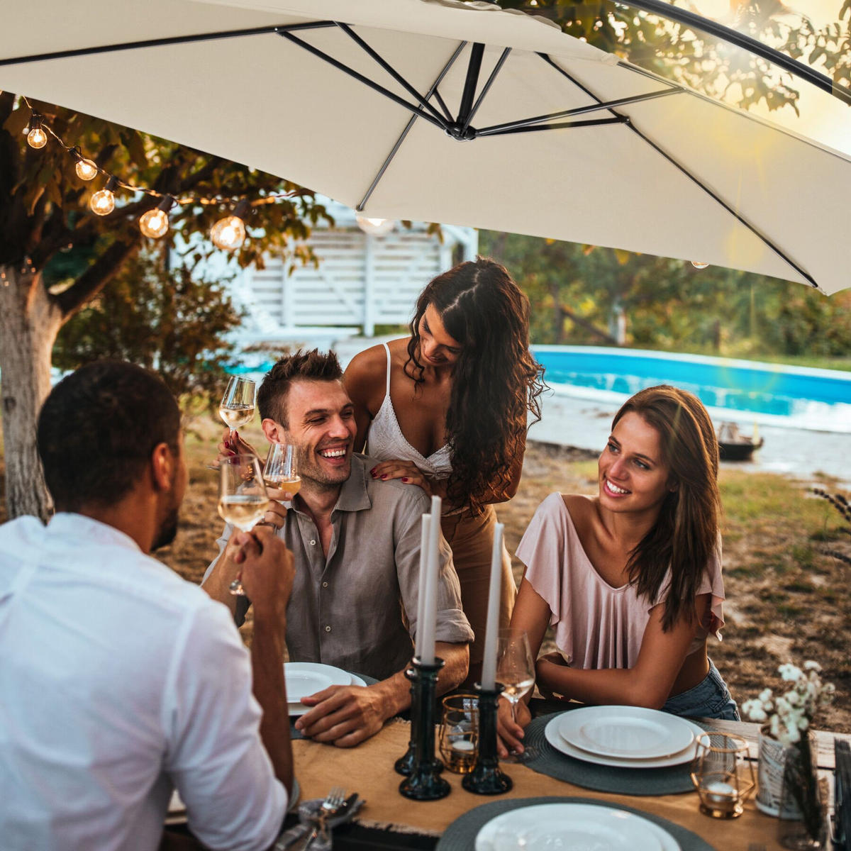 SONNENSCHIRM Ciccio, inklusive Schutzhülle, beige - Beige, Textil (350/350cm) - tectake