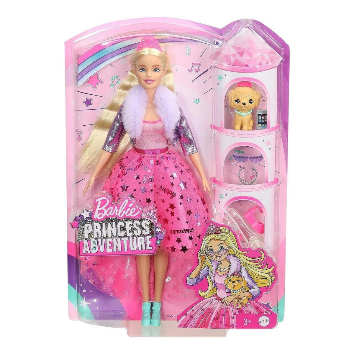 ANZIEHPUPPE Barbie Prinzessinnen Abenteuer mit Zubehör, Modepuppe, Spielpuppe, Barbie Puppe, Prinzessin Spielzeug, Kinder Spielzeug, Rollenspiel - Pink, Kunststoff (24/30/7cm) - Barbie