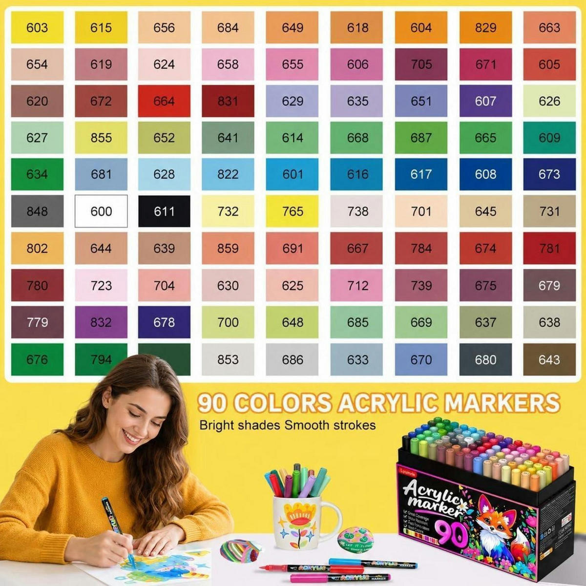 ACRYLSTIFTE Set 90 Farben Wasserfest Pinselspitze - Multicolor, Kunststoff (15/9/21cm)