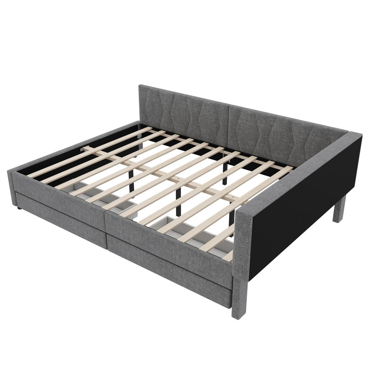 POLSTERBETT 140/200 cm aus Leinen und MDF mit LED-Lichtleiste, USB-C und 2 Schubladen Grau - Grau, Textil (140/200cm) - Modenvie