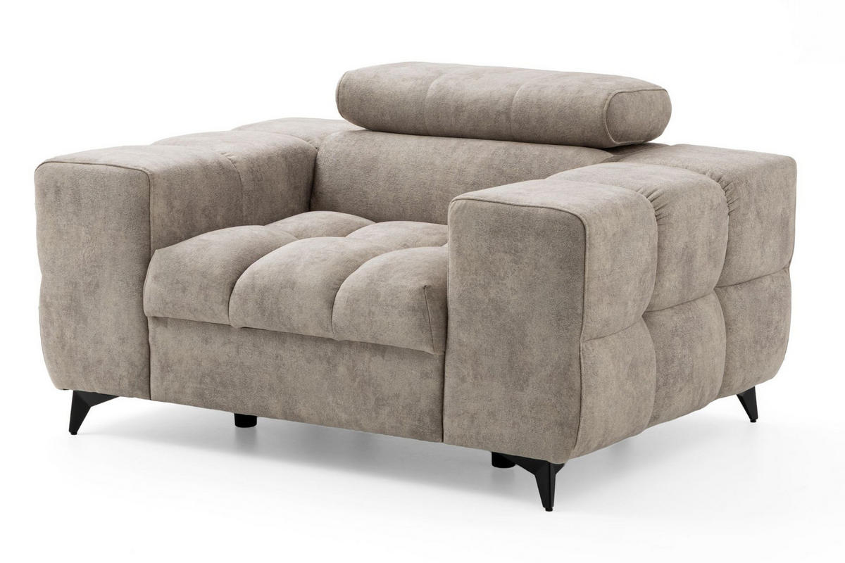 SESSEL PUDDING mit verstellbare Kopfstütze Velours Beige - Beige/Schwarz, Holz/Textil (140/93/100cm) - Muffo