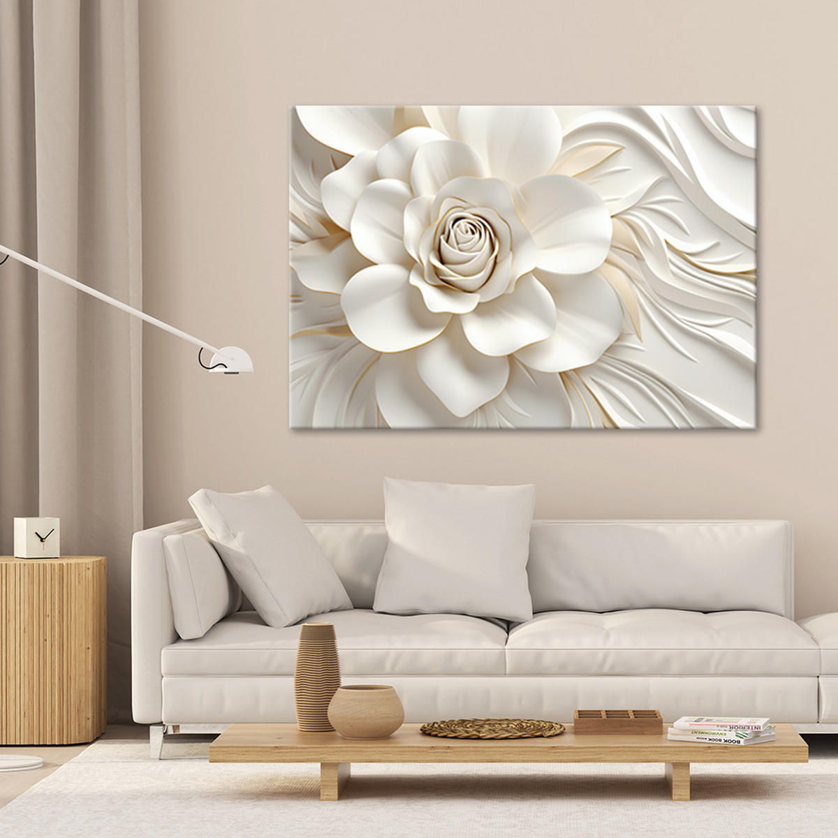 BILD Weiße Blume 3D 100x70cm - Weiß, Textil (100/70cm) - Feeby