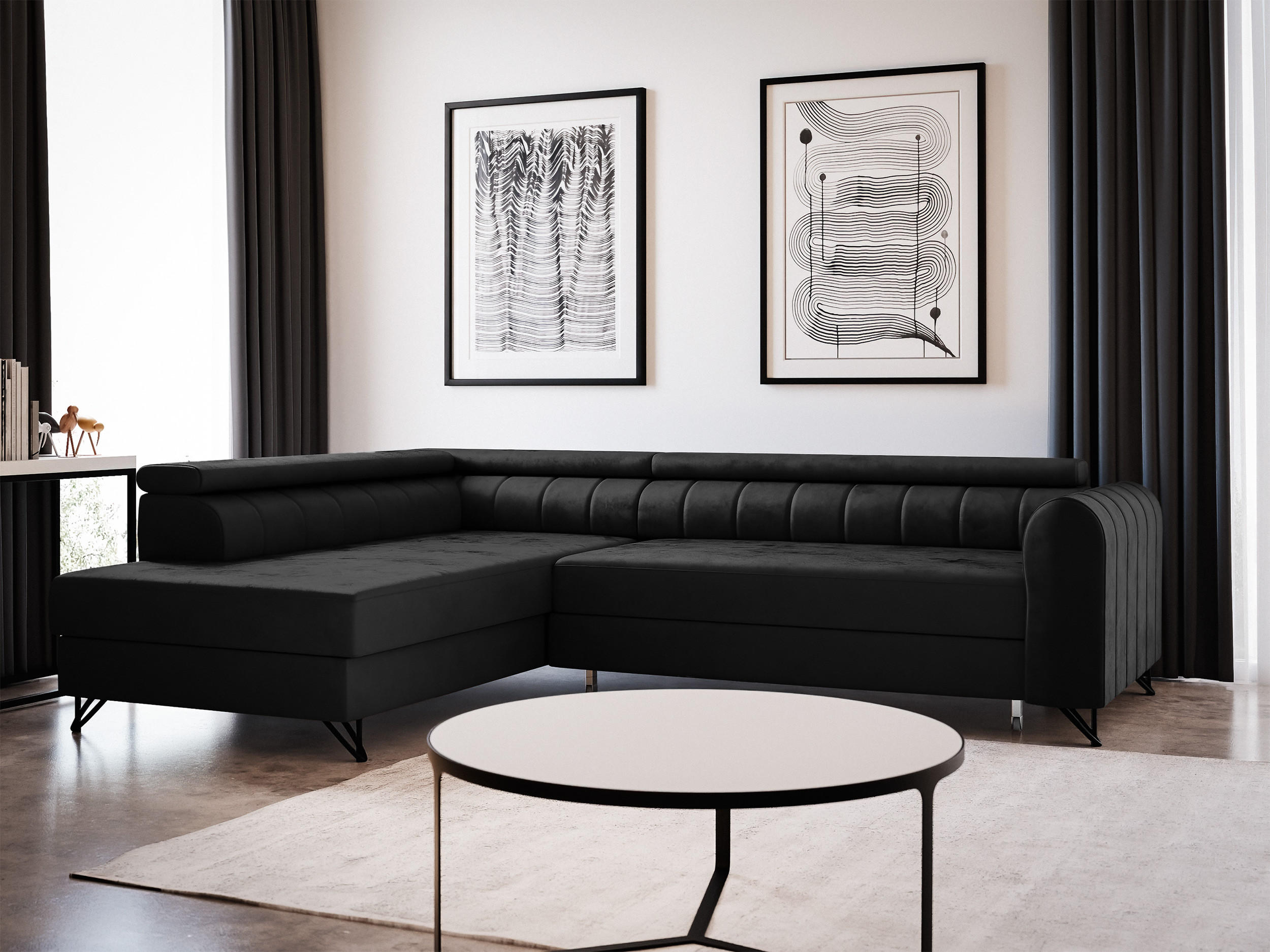 ECKSOFA Alice, Seite: Links - Schwarz, Holz/Textil (250/179cm) - Sofnet