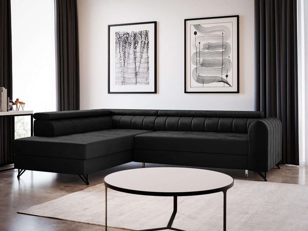 ECKSOFA Alice, Seite: Links - Schwarz, Holz/Textil (250/179cm) - Sofnet