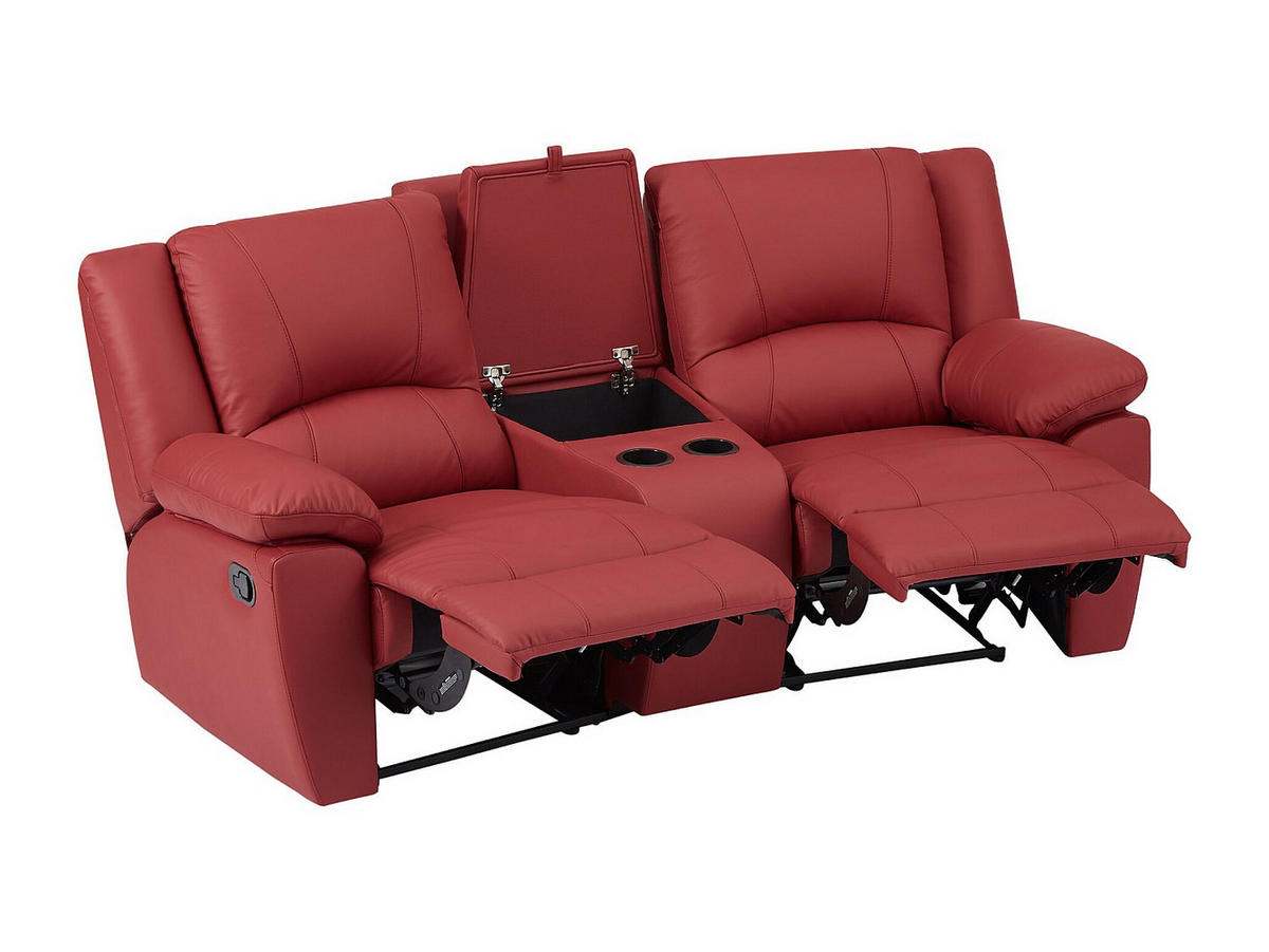 RELAXSOFA - 2 Personen - leder - rot Aroma - Rot, Leder (201/97/95cm) - Vente-Unique