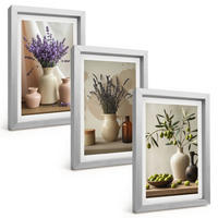 BILDER SET 3er Set - 20x30 cm Silberner Rahmen - Lavendelblüten, Oliven, Gefäße - Silberfarben, Kunststoff (20/30cm) - TULUP