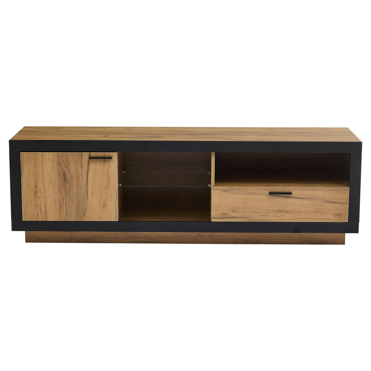 TV-LOWBOARD 160/40/50 cm, Schwarz/Eiche, mit LED-Beleuchtung und Glasböden - Eichefarben/Schwarz, Glas/Holzwerkstoff (160/50/40cm) - CHICFURN