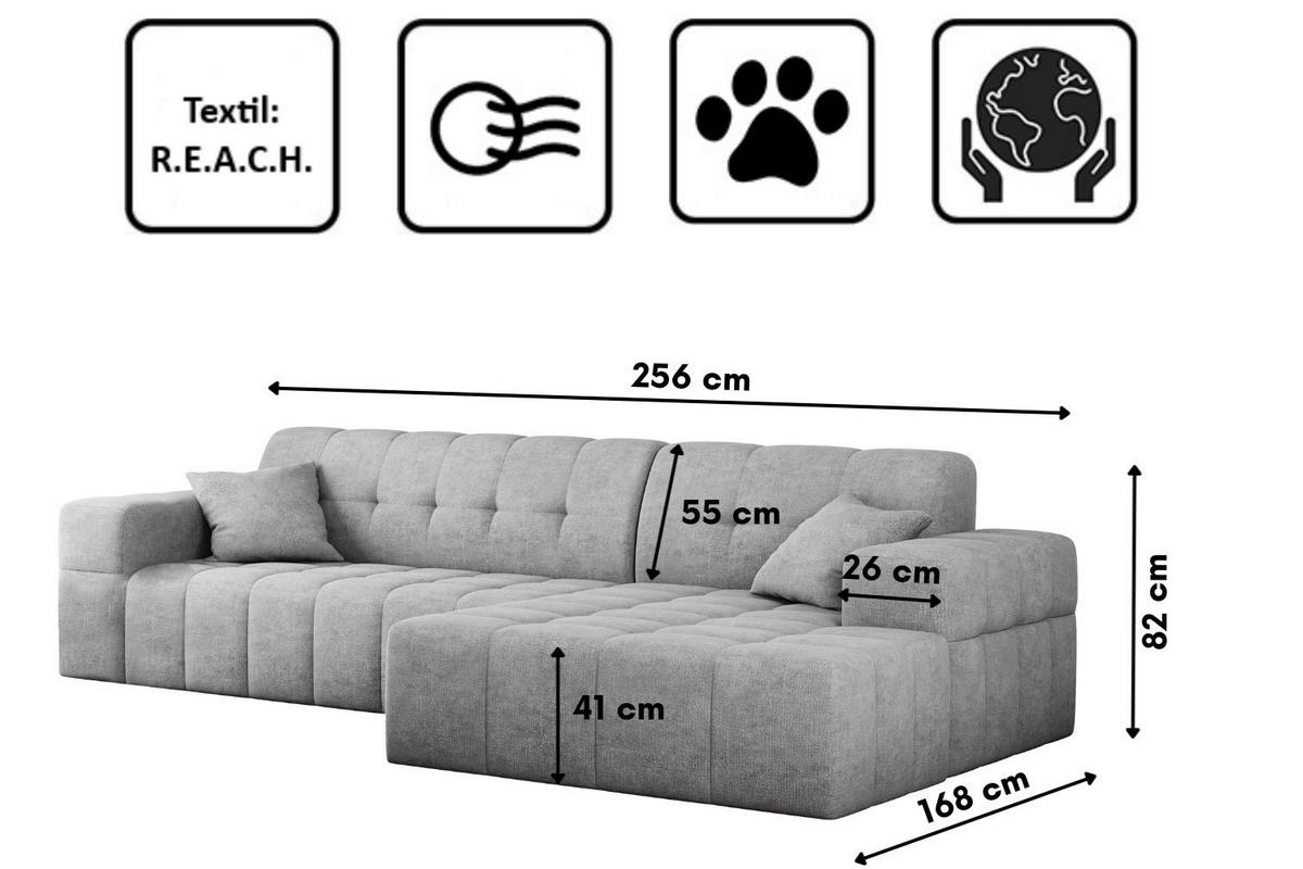 ECKSOFA NIMES Stoff Perfect Harmony Grau Rechts - Grau, Holz/Kunststoff (265/168cm) - Kaiser Möbel