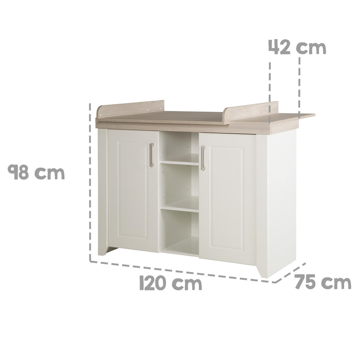 WICKELKOMMODE Felicia - Weiß, Holzwerkstoff/Metall (120/98/75cm) - Roba