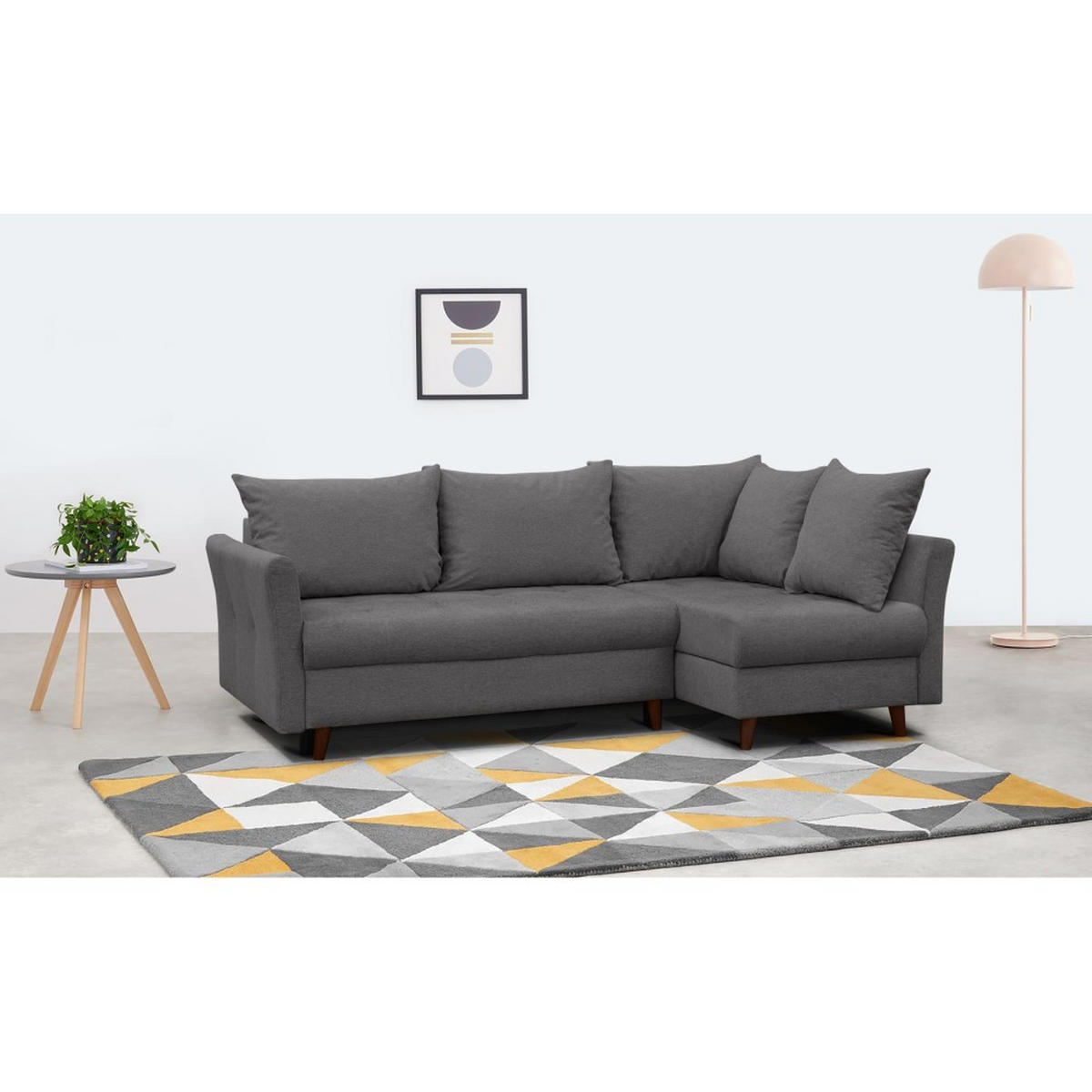 ECKSCHLAFSOFA Neron mit 2 Bettkasten und Beine in Wengefarbe, Dunkelgrau, rechts - Wengefarben/Dunkelgrau, Textil (233/148cm) - Beautysofa