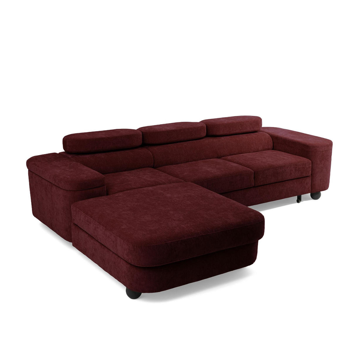 ECKSOFA LOVE L Links mit Schlaffunktion 124x210 Chenille Bordeaux - Bordeaux/Schwarz, Holz/Textil (284/205cm) - Muffo