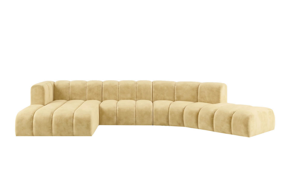 ECKSOFA Modulares In L-Form, Velvet-Stoff Riviera, Buttergelb, Links, GRAND Round - Hellgelb, Holz (445/179cm) - Kaiser Möbel