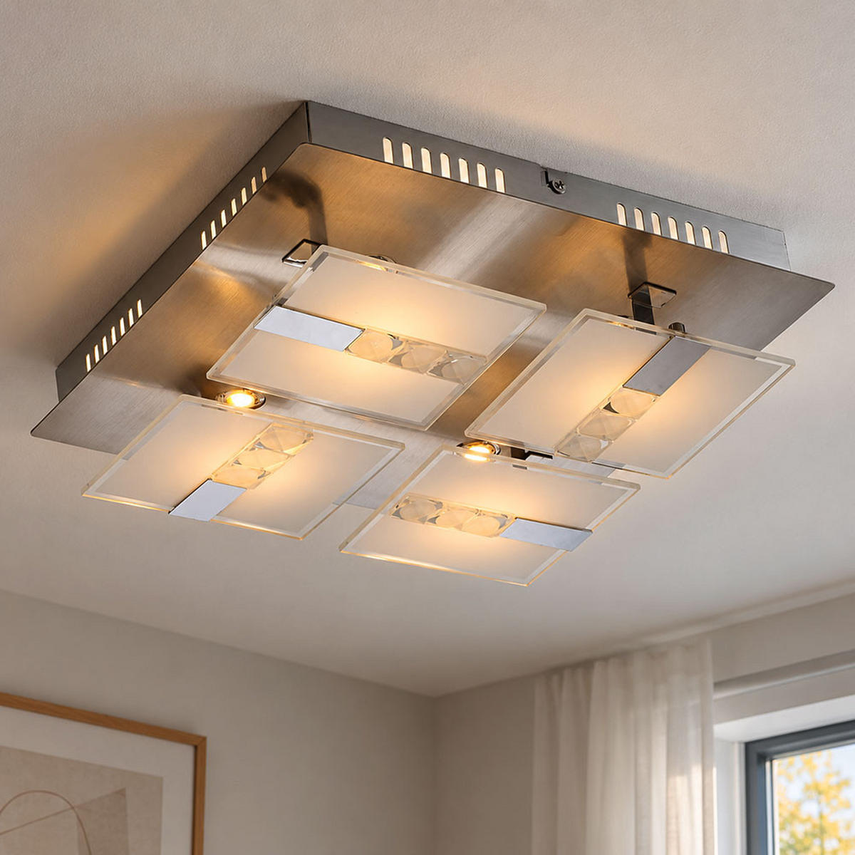 LED DECKENLEUCHTE SEIKE Silber Glas satiniert - Silberfarben, Glas (30/30/9cm) - Globo Lighting