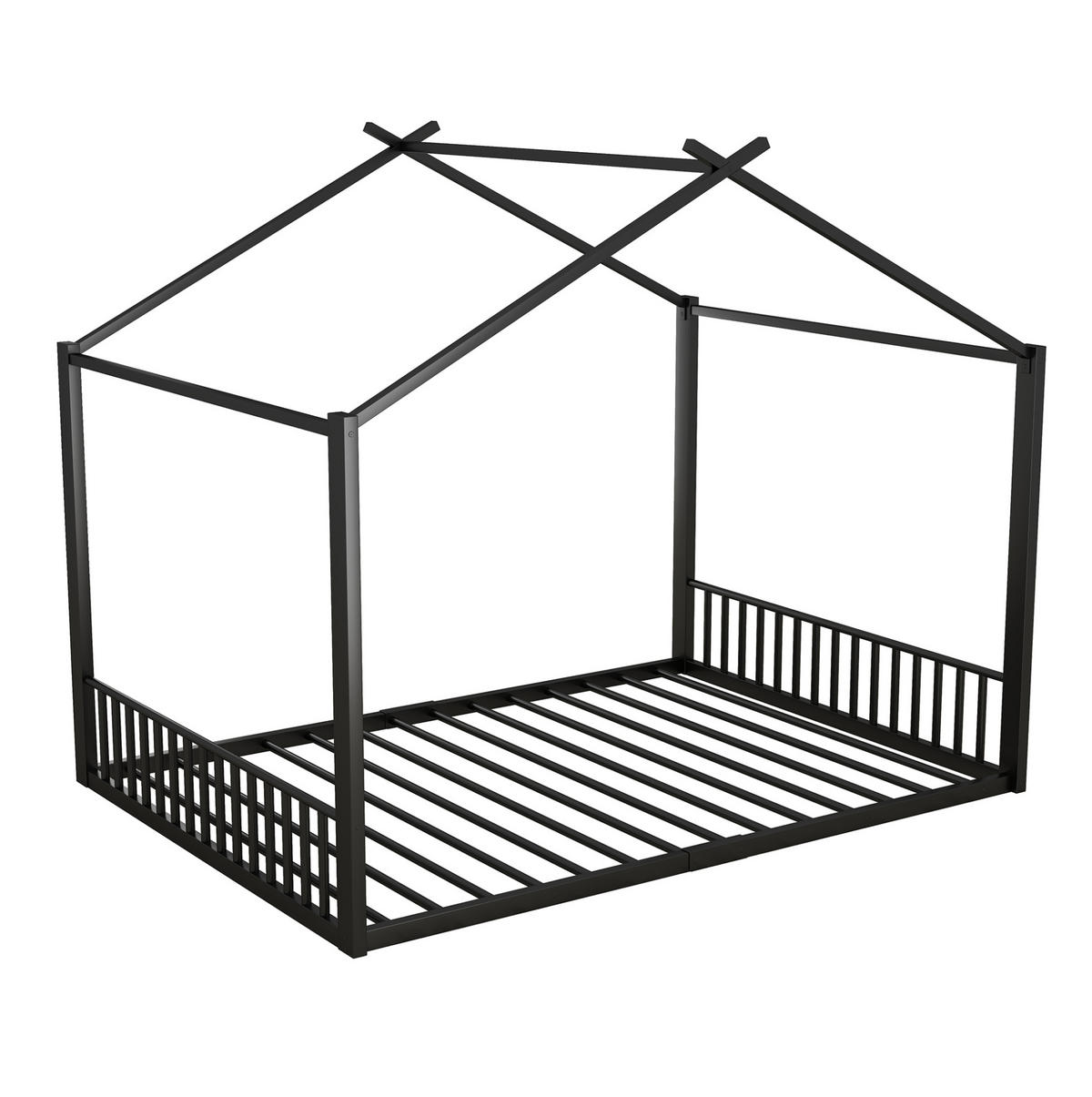 HAUSBETT 140/200 cm Schwarz aus Metall in Hausform - Schwarz, Metall (140/200cm) - OKMYHOME