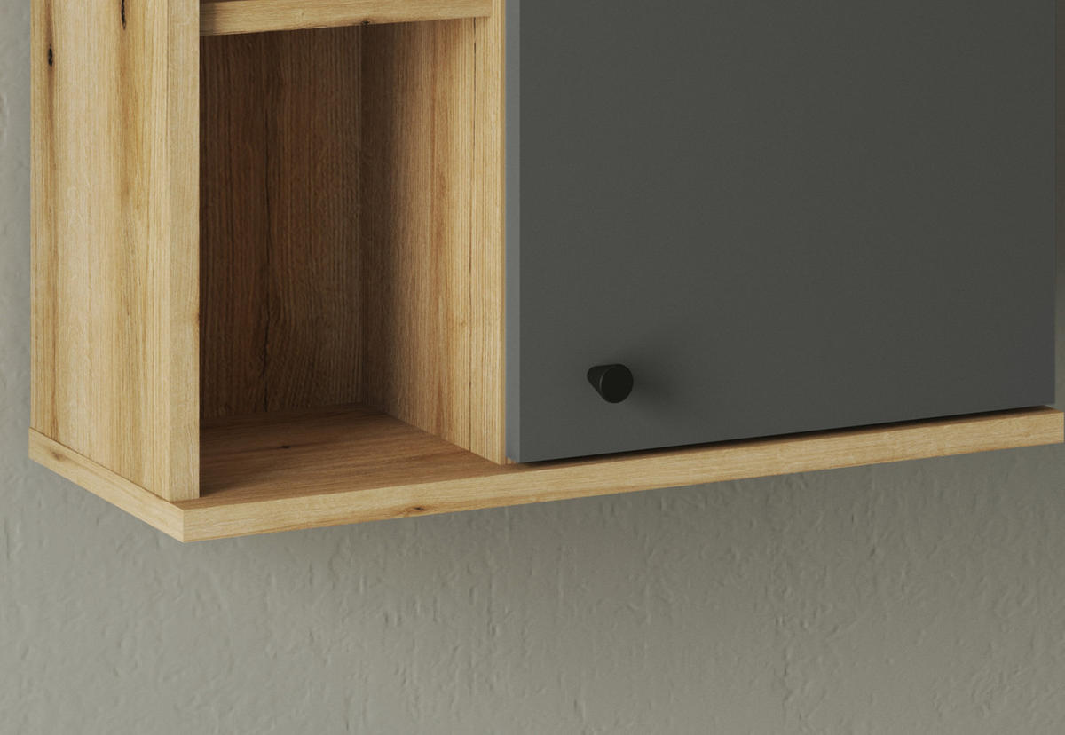 BAD-HÄNGESCHRANK grau, Evoke Eiche, Badschrank hängend, 51 x 75 cm - Eichefarben/Schwarz, Holzwerkstoff/Kunststoff (51/75/21cm) - Furn.Design