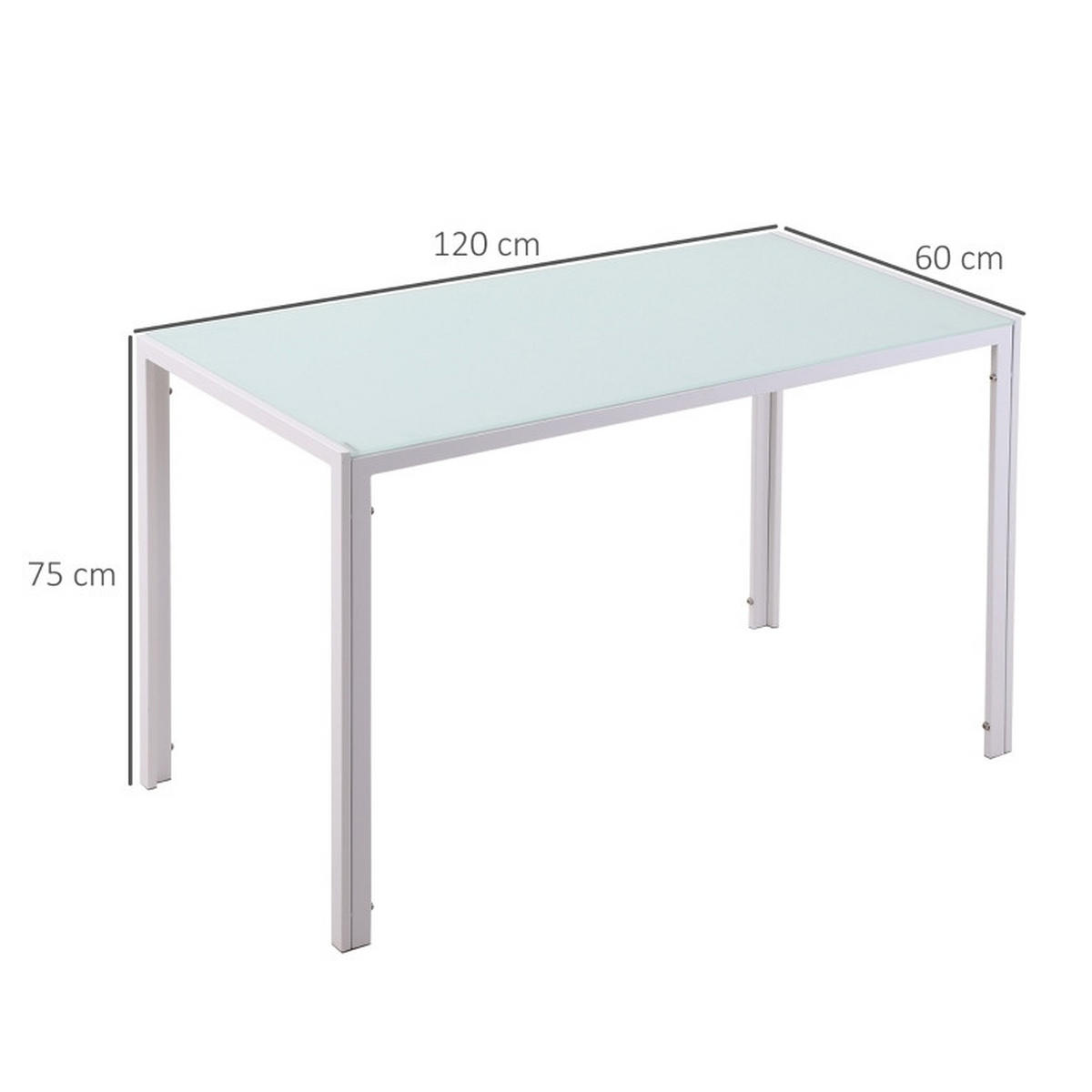 JEDÁLENSKÝ stôl, 120/60/75 cm, biely, sklenená doska s kovovým rámom - biela, kov (120/60/75cm) - BEAOK