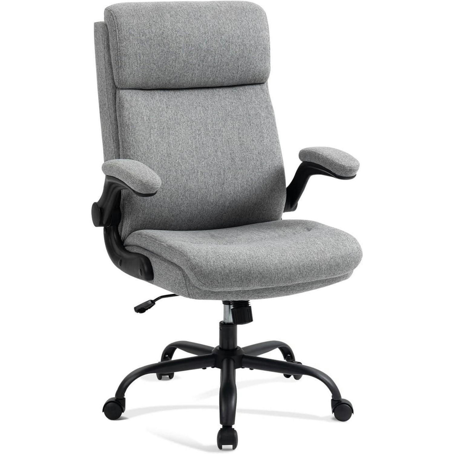 BÜROSTUHL Stoff Grau mit hoher Rückenlehne und hochklappbaren Armlehnen - Grau, Textil (68/113/70cm)