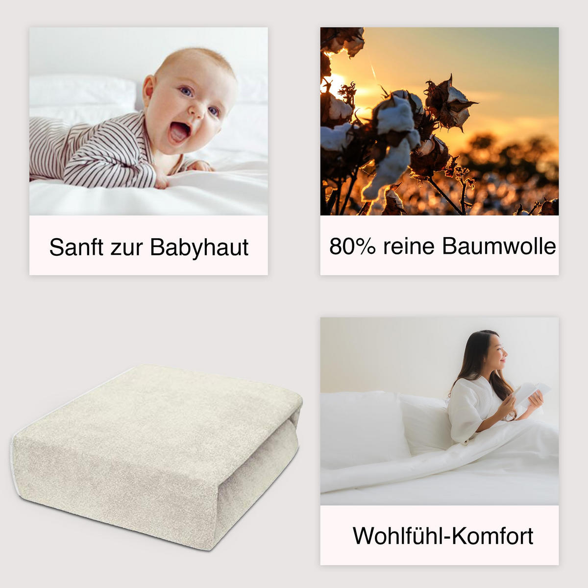 SPANNBETTLAKEN 80/200 cm, Jersey Elastisch 100 % Baumwolle Ecri - Ecru, Textil (80/200cm) - Best For Home