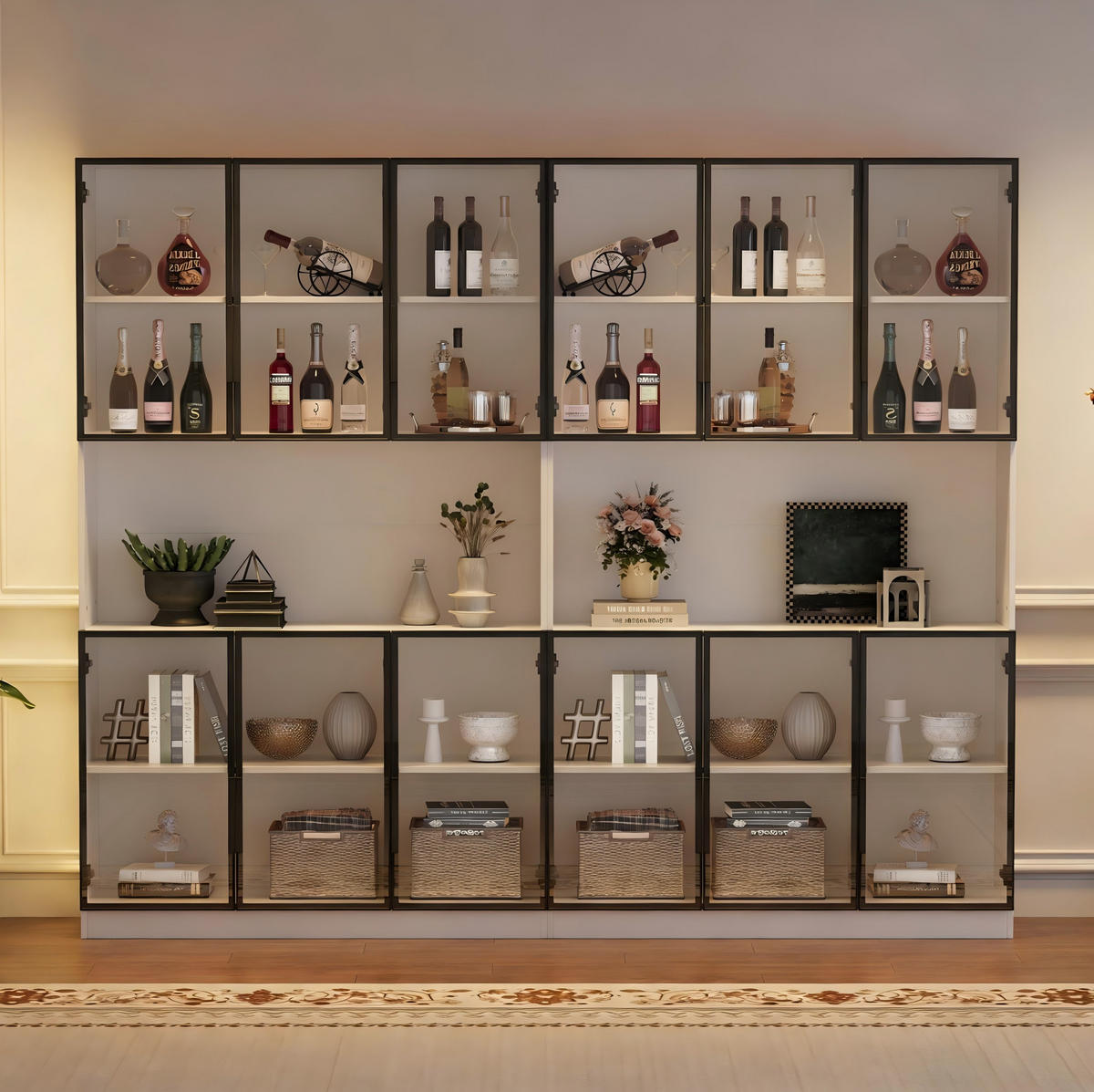 VITRINE aus MDF und Glas 240/34/200 cm mit LED-Beleuchtung, App-Steuerung und 12 Türen, Weiß - Weiß, Holzwerkstoff (240/200/34cm) - Redom