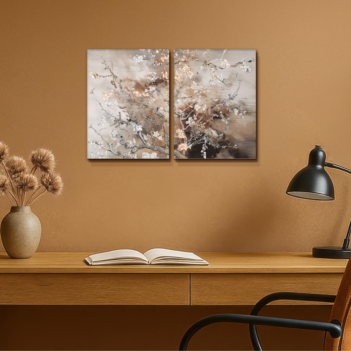 LEINWANDBILD 2er Set Mandelblüte - Abstrakt - Beige 60x40 cm - Beige, Textil (60/40cm) - MuchoWow