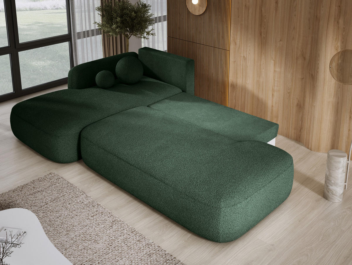 ECKSOFA BABU Mit Bettfunktion – Moderne Polsterecke Für Wohnzimmer Funktionales Schlafsofa Im Stoff NOW OR NEVER, 300x105x60cm, Linke, GRÜN - Waldgrün, Holz/Textil (190/300cm) - DomoHome