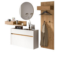 GARDEROBEN-SET weiß, Eiche Artisan 205 cm 4-teilig, Garderobenschränke hängend - Weiß/Eiche Artisan, Glas/Holzwerkstoff (205/197/32cm) - Inn.Furn