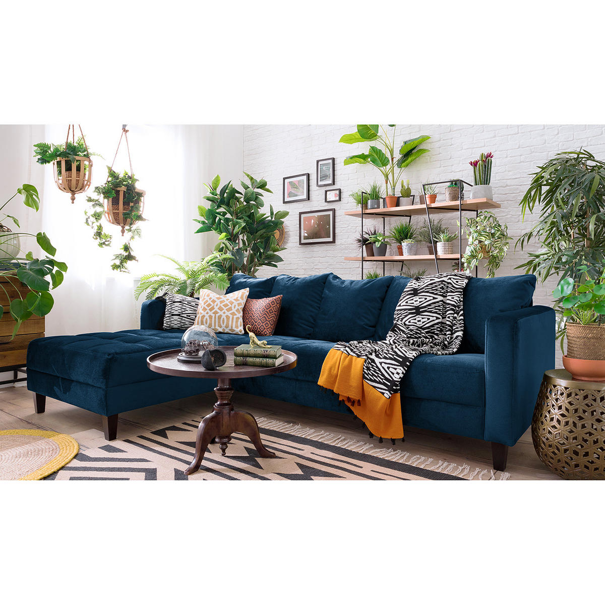 ECKSOFA mit Ottomane - Samt - Petrol, Textil (254/165cm) - home24