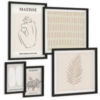 BILDER SET 5er Set - 50x50 cm & 20x30 cm & 40x60 cm Schwarzer Rahmen - Linien, Formen, Beige, Weiß - Schwarz, Kunststoff (40/60cm) - TULUP