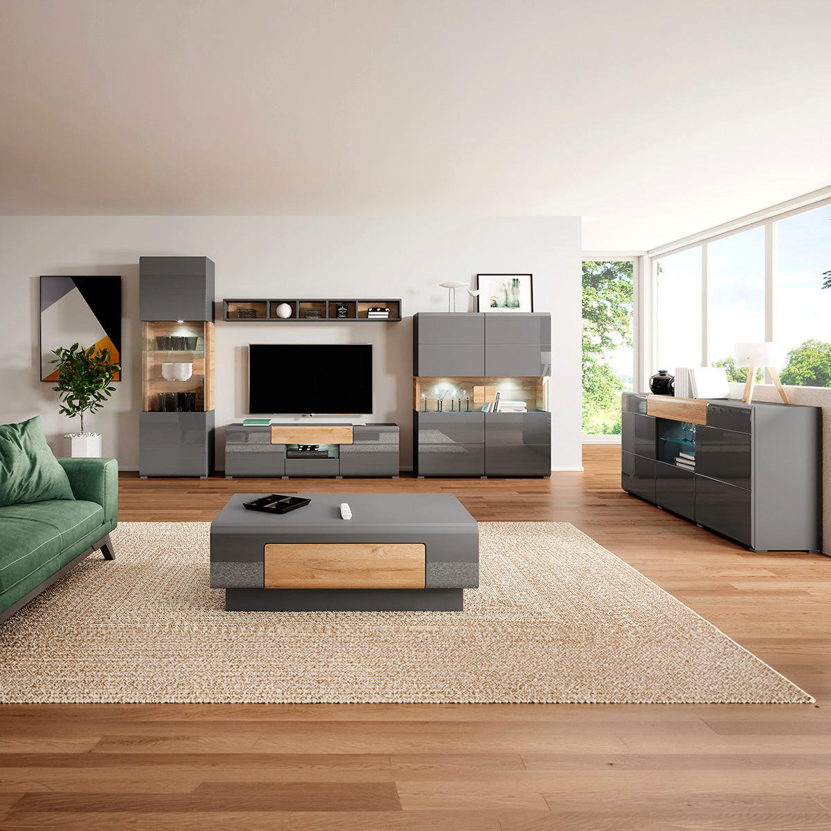 TV-MÖBEL Jules Grau und Holz - Grau, Holzwerkstoff (159/47/39cm) - Petits-meubles