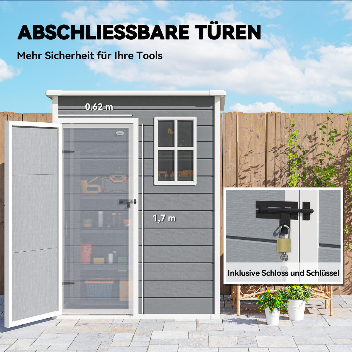 GERÄTEHAUS Kunststoff 1,14m² 151 x 92 x 193cm Geräteschuppen mit Pultdach - Grau, Kunststoff (92/193/151cm) - Outsunny