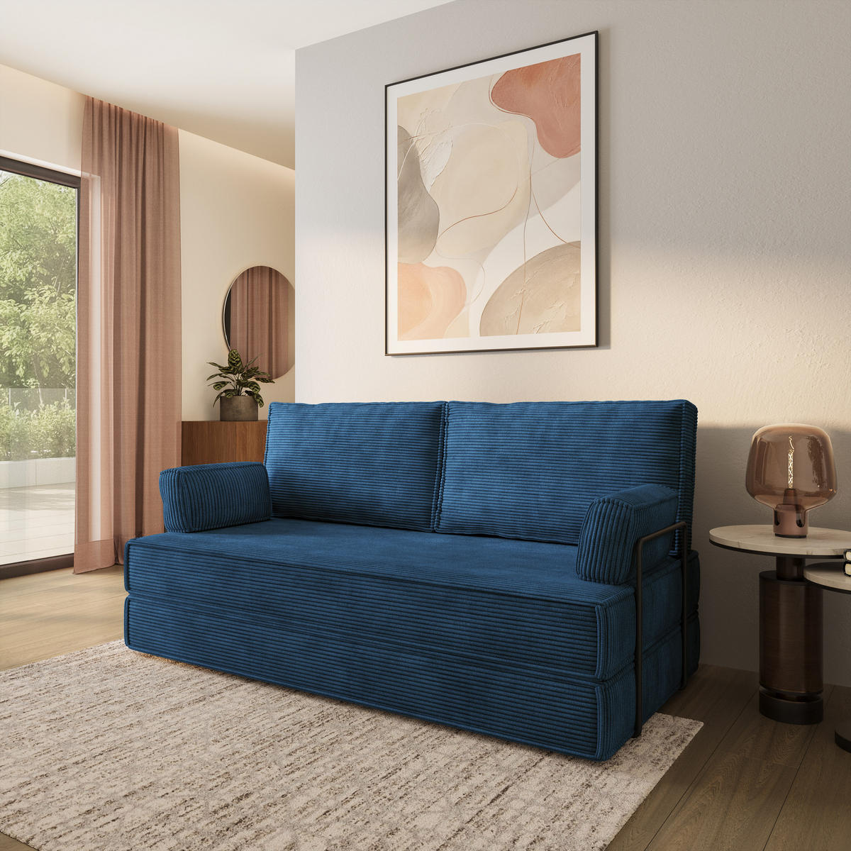 POHOVKA z pěny SILAR s kovovým rámem Manšestrová látka Modrá - modrá, textil (170/86/80cm) - MASSENO