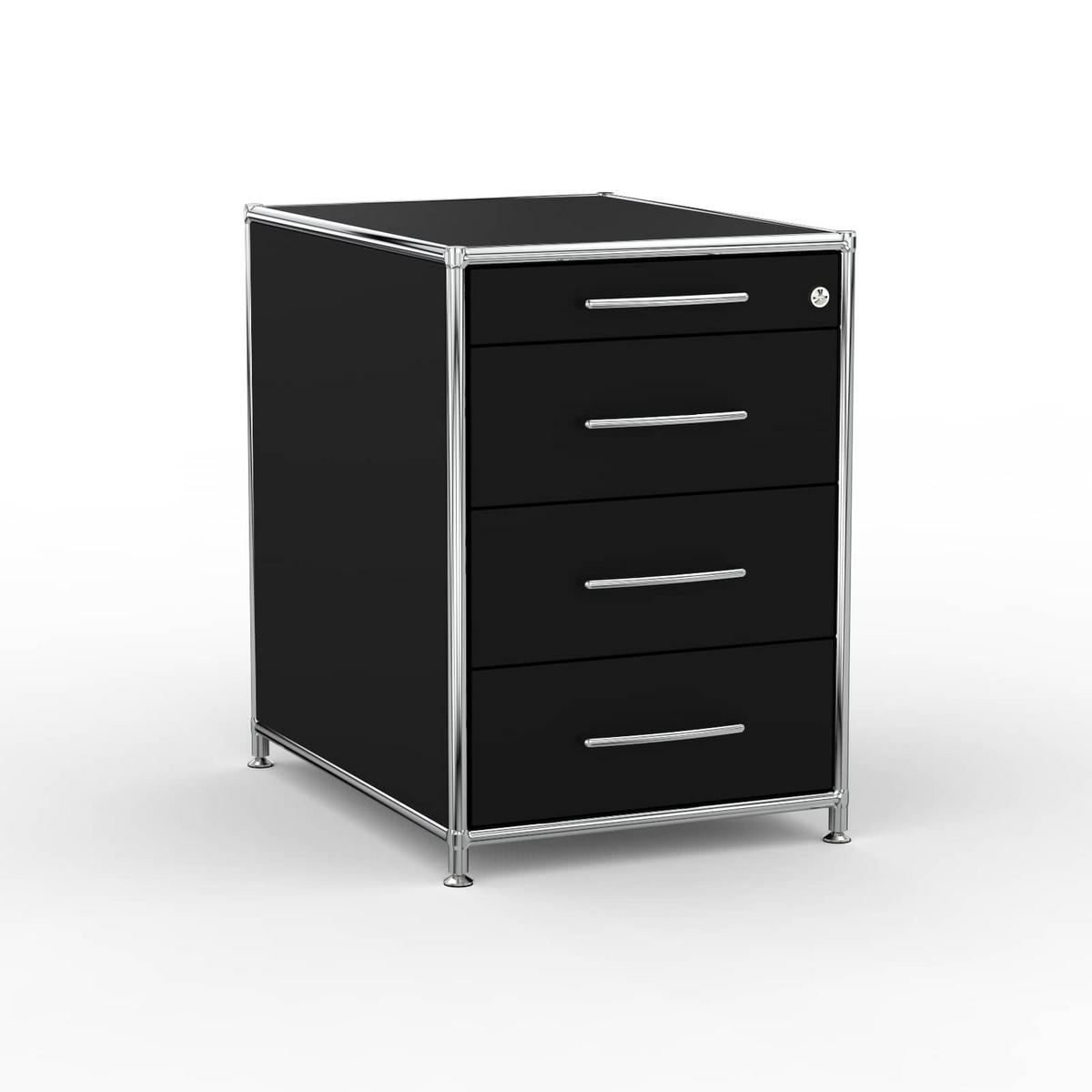 BÜRO-STANDCONTAINER Holz, 60 cm, 4 Schubladen, Schwarz - Chromfarben/Silberfarben, Holzwerkstoff/Metall (60/61/60cm) - Versee