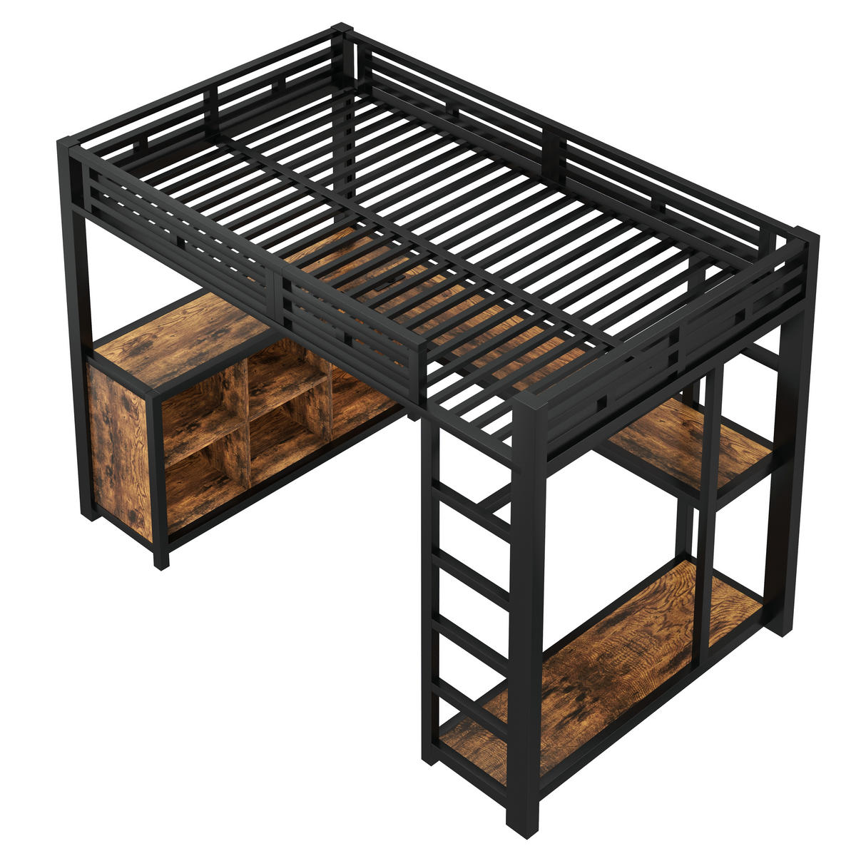 HOCHBETT 140/200 cm in Schwarz mit LED, USB, Schreibtisch und Stauraum - Schwarz, Holzwerkstoff/Metall (140/200cm) - STILVORA
