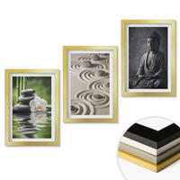 WANDBILDER 3er Set - 20x30 cm Goldrahmen - Entspannender Blick auf den Zen-Buddha - Goldfarben, Kunststoff (20/30cm) - ArtPrintCave