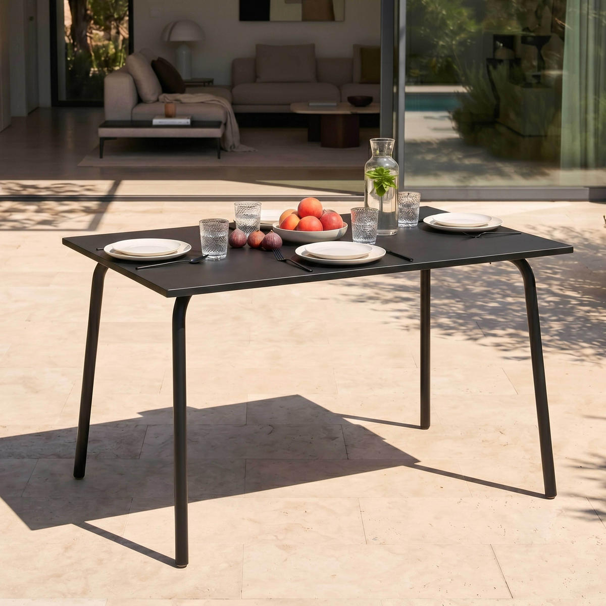 GARTENTISCH, Schwarz - Schwarz, Metall (120/70/72cm) - Oviala