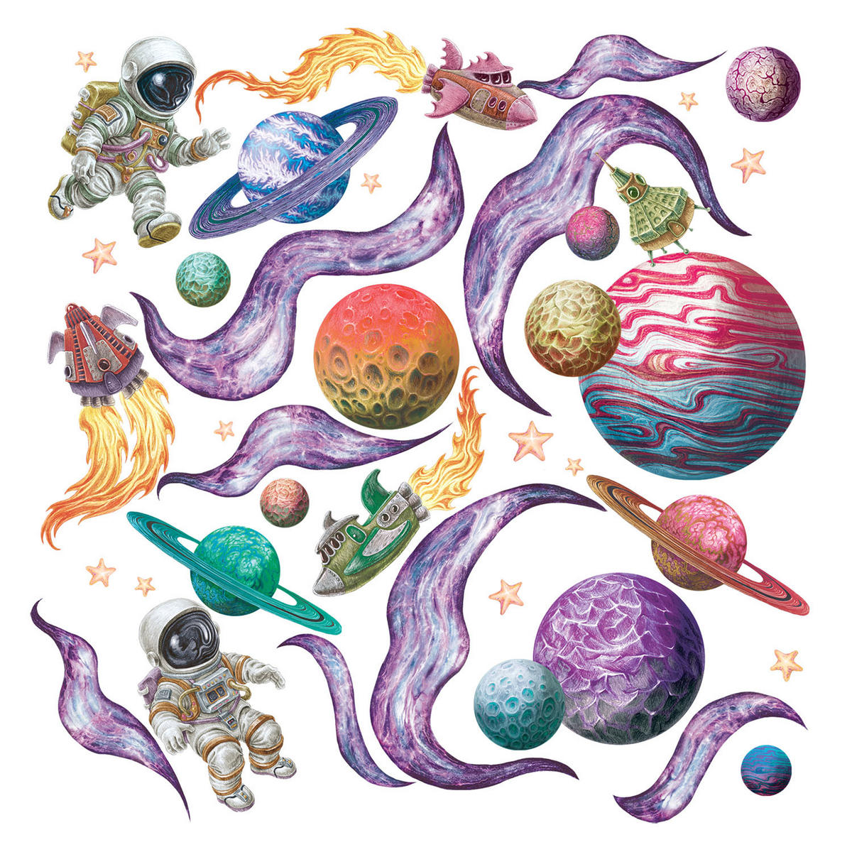 WANDAUFKLEBER 80x123cm - Weltraumträume - Multicolor, Kunststoff (80/123/0.1cm) - Wallfluent