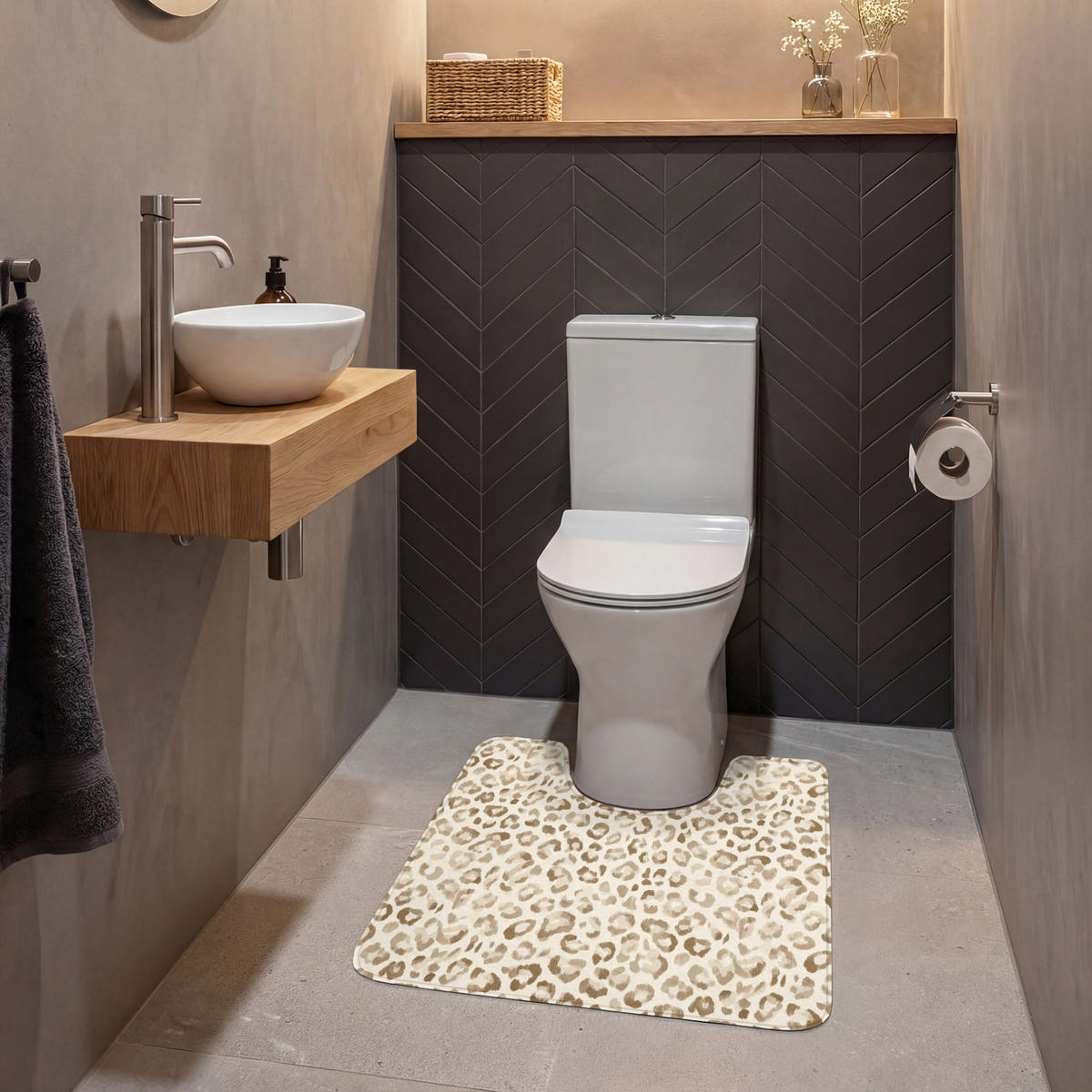 WC PŘEDLOŽKA Leopard - Classic - Béžová 55x60 cm - světle hnědá, textil/plast (55/1cm) - OnlyWow