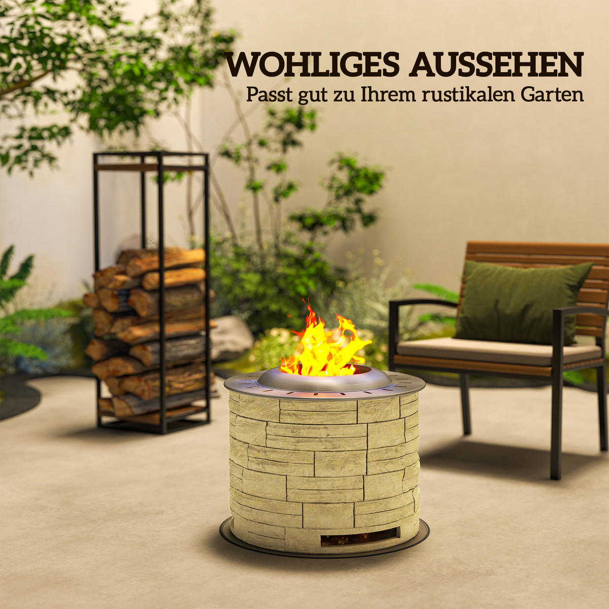 FEUERSCHALE, Edelstahl, Gelb - Gelb, Metall (52/39/52cm) - Outsunny