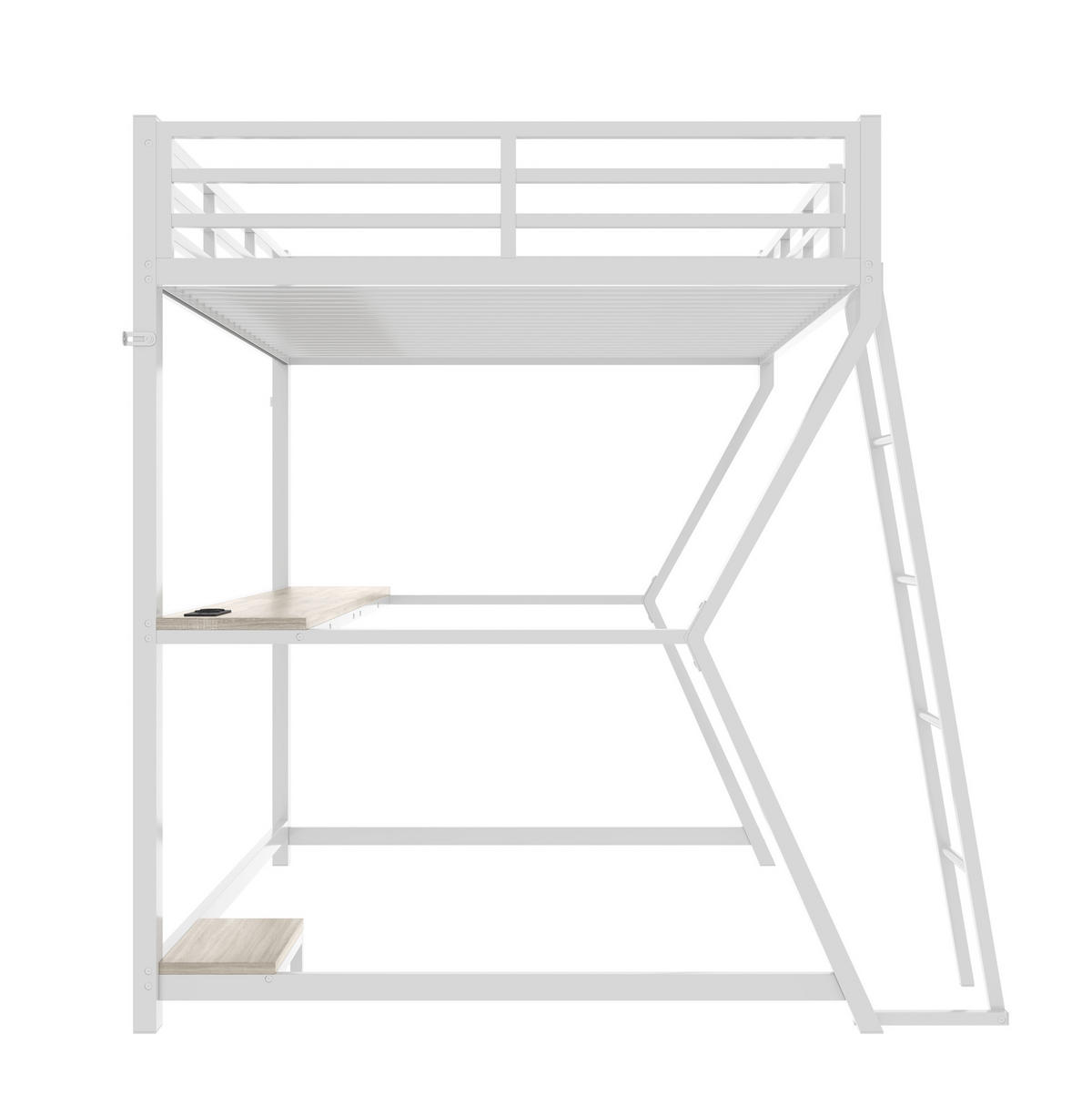 HOCHBETT 90/200 cm aus Metall/MDF mit Schreibtisch, LED-Beleuchtung und USB-Steckdose Weiß - Weiß, Metall (90/200cm) - Modenvie