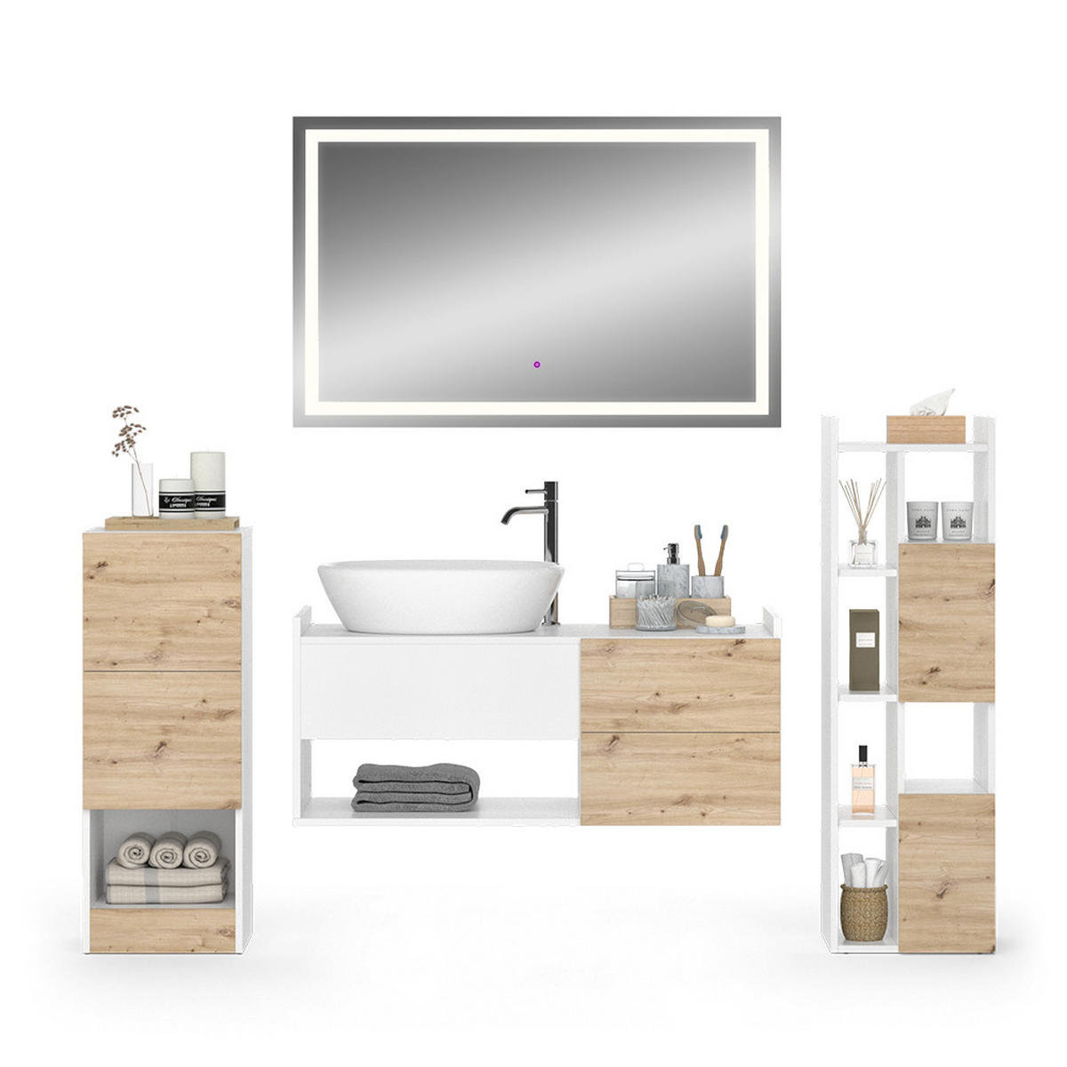 BADMÖBEL-SET Alf Weiß 4 Teile - Eichefarben/Weiß, Holzwerkstoff (105/45/43cm) - Vicco