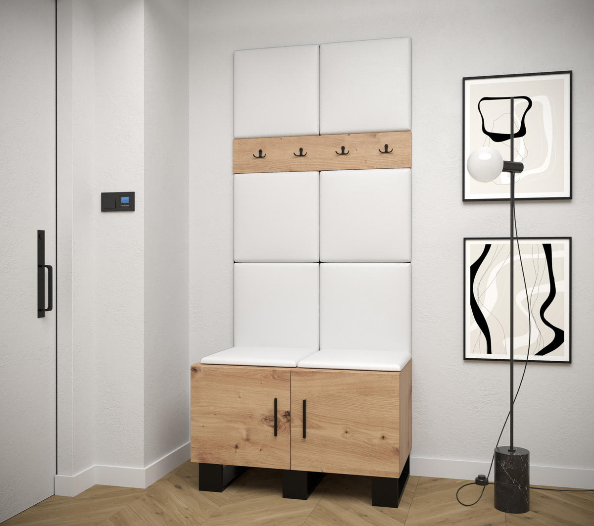 GARDEROBEN-SET 196/84/45,6 - Schwarz/Eiche Artisan, Holz/Kunststoff (84/196/45.6cm) - Abiks Möbel