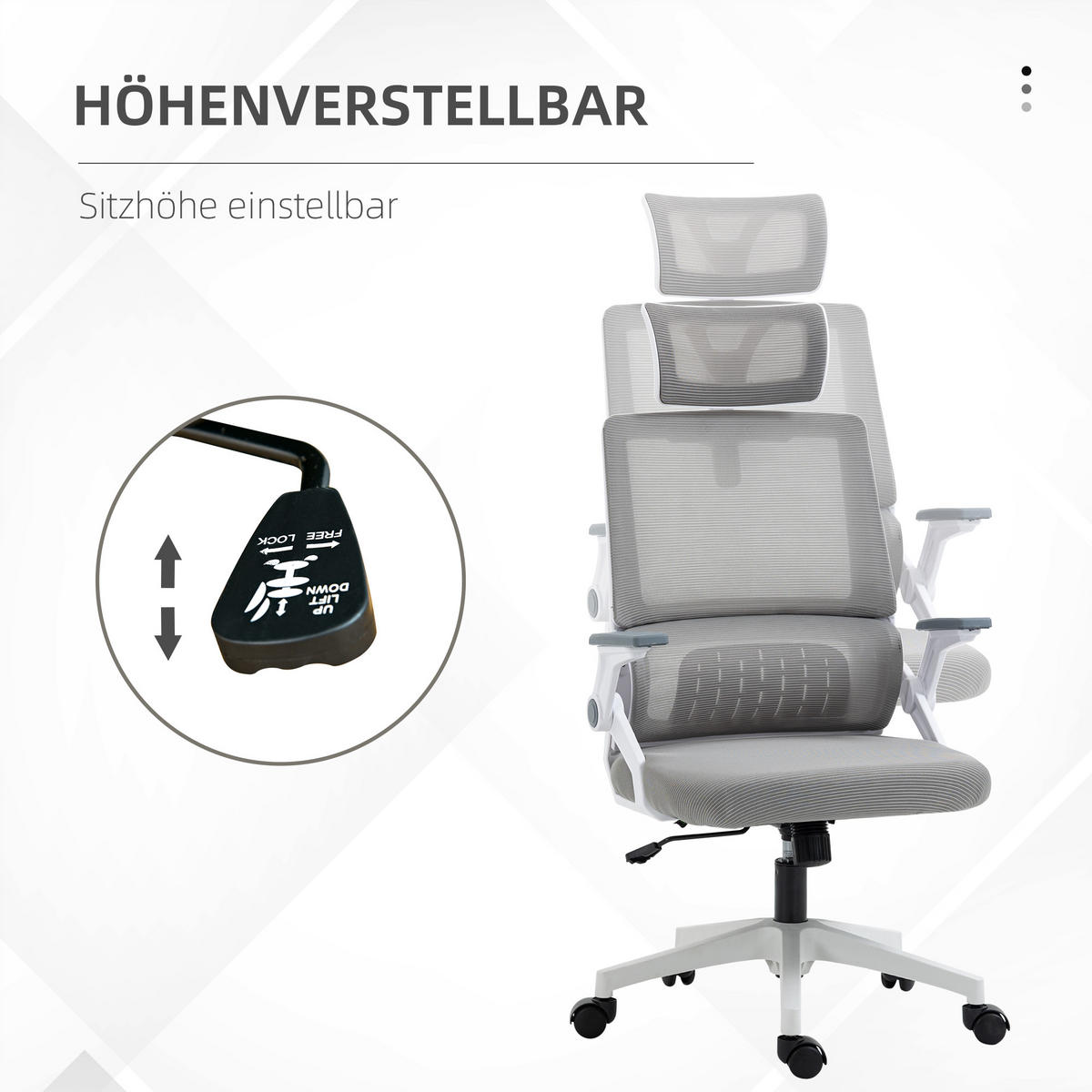 BÜROSTUHL, Ergonomisch, Mesh, Grau - Grau, Textil (61/119/60cm) - Vinsetto