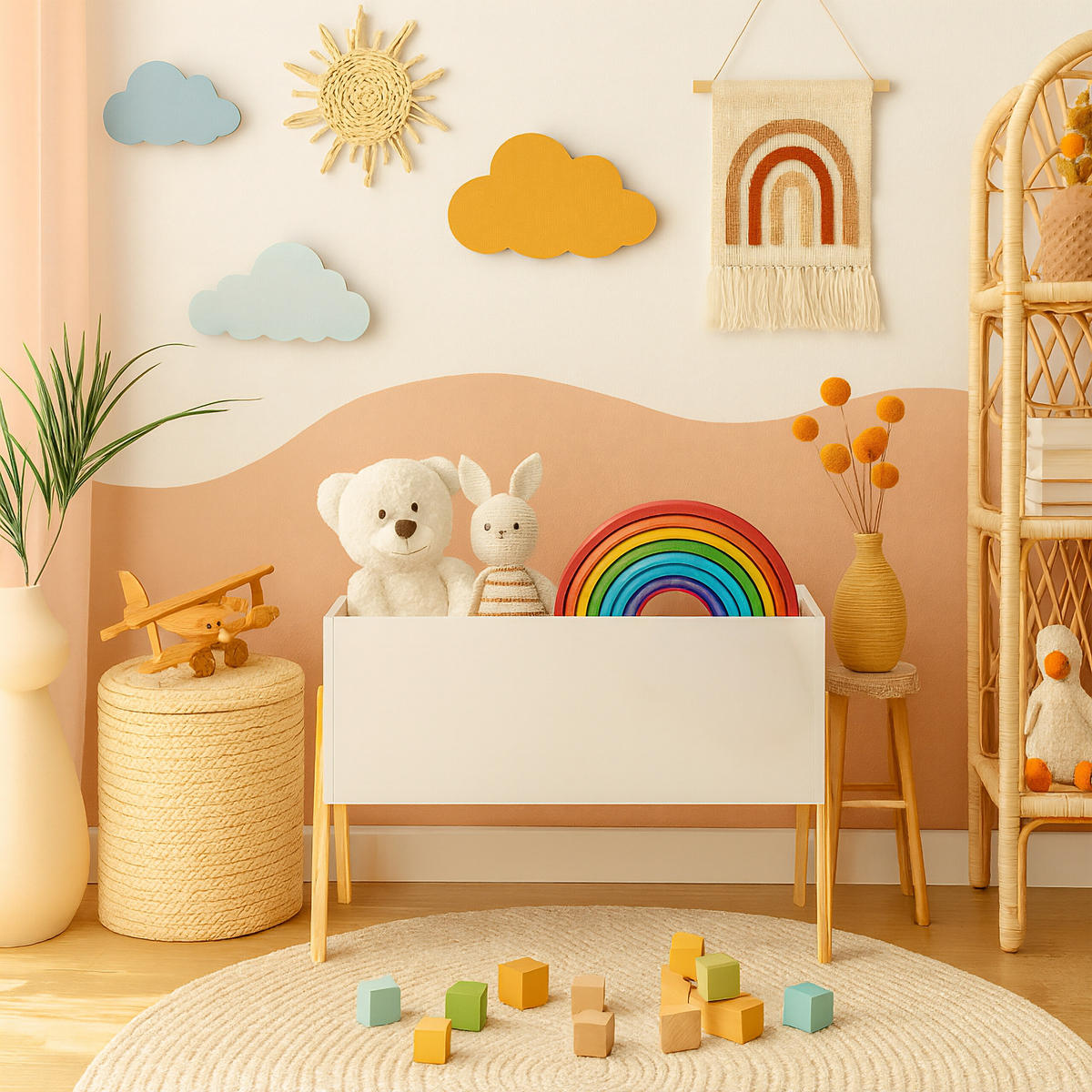KINDERTRUHE Weiß Natur 2 Fächer - Weiß, Holz/Holzwerkstoff (60/30cm) - Relaxdays