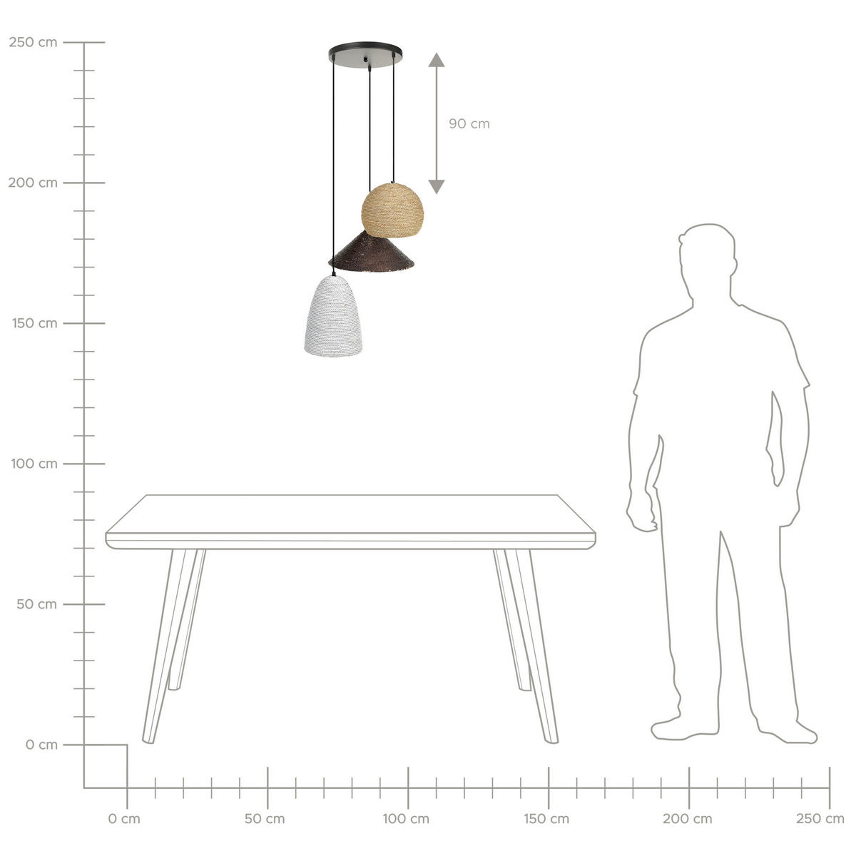 HÄNGELEUCHTE Endrick 55/55/120 cm - Weiß, Naturmaterialien (55/55/120cm) - Beliani