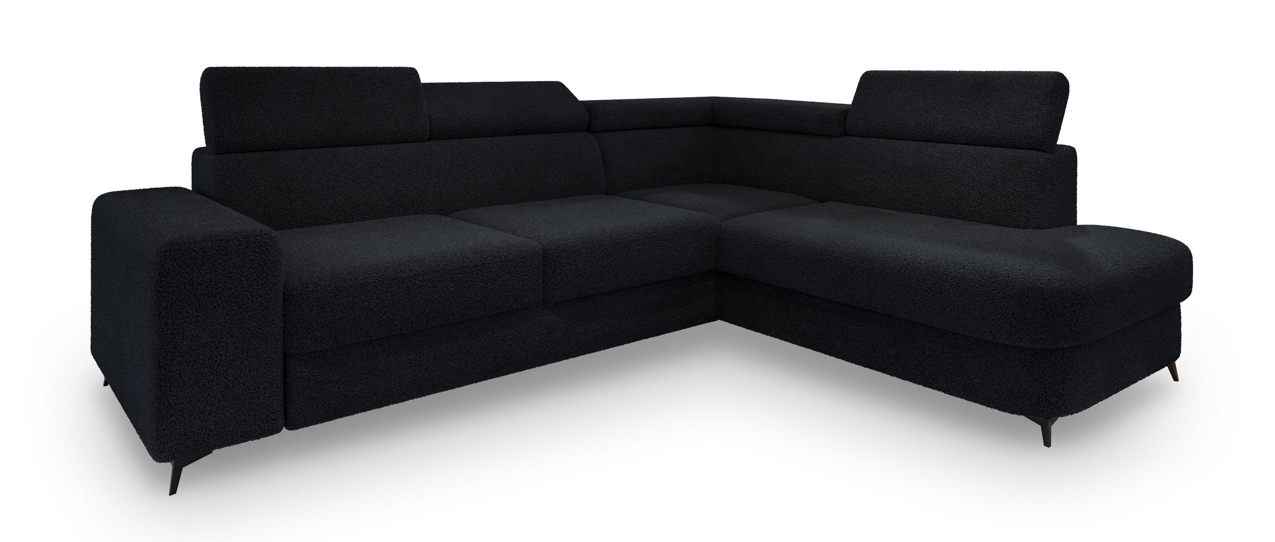 ECKSOFA ALVORO R-S Schwarz Boucle-Stoff mit Schlaffunktion - Schwarz, Holz (253/190cm) - MASSENO