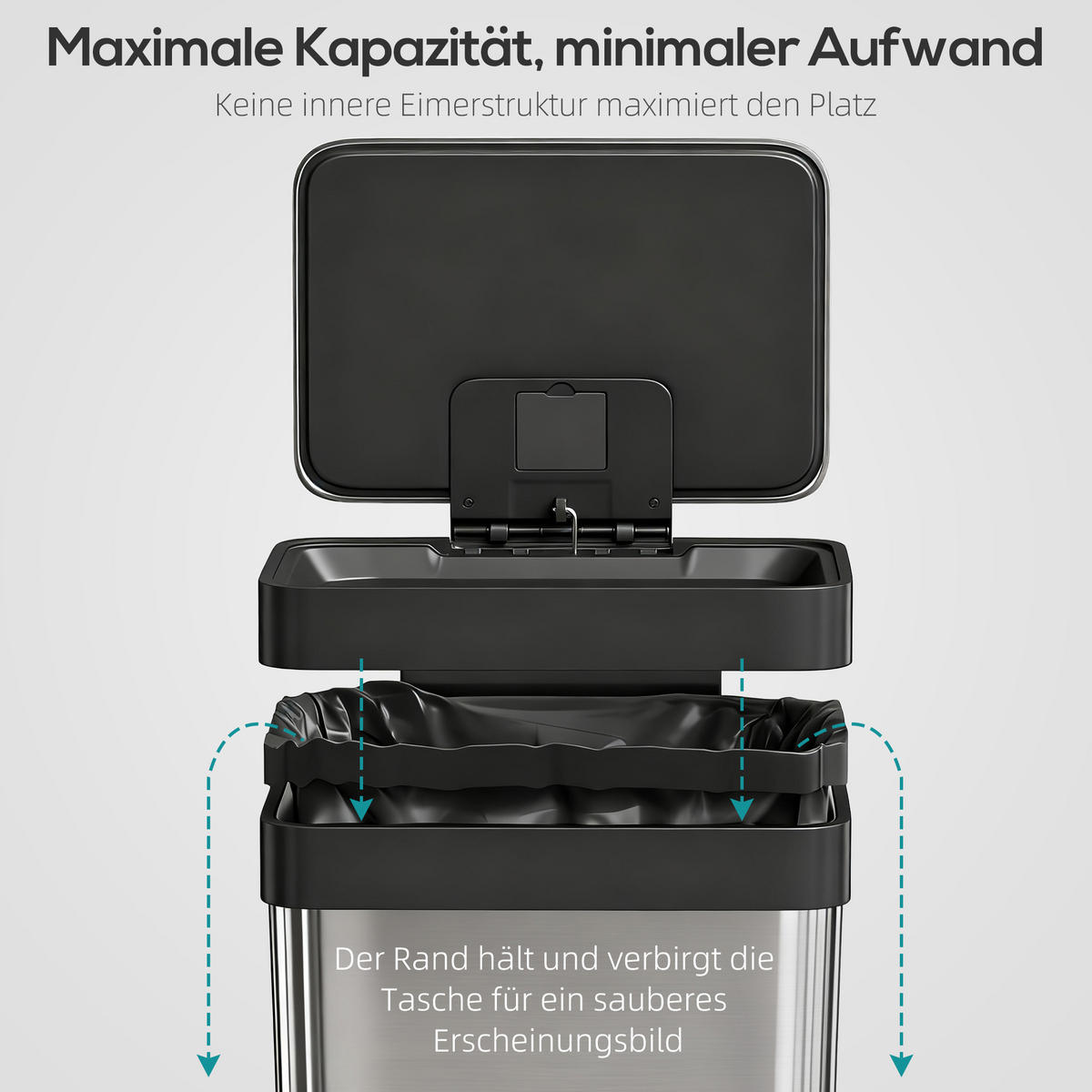 MÜLLEIMER 60 L Treteimer mit Soft-Close-Deckel Edelstahl Silber - Silberfarben, Metall (36/66.5/44cm) - HOMCOM