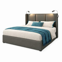 BETT mit Stauraum und Leselicht 140x200 cm PU Grau - Grau, Metall (140/200cm) - Beauniv