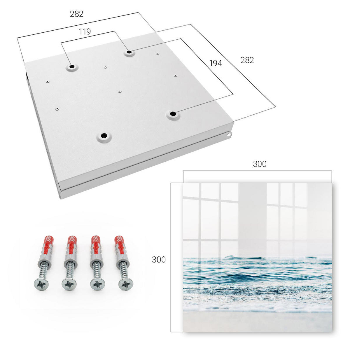 SCHLÜSSELBOX Weiß 30x30 cm – Türöffnung nach rechts - Meeresfrieden - Blau, Metall (30/30/5cm) - TULUP